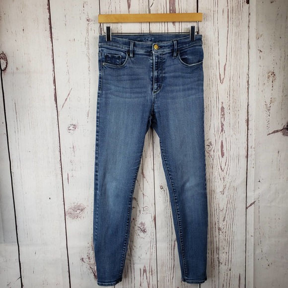 30. Ann Taylor Loft High Waist Skinny Jeans Womens Size 6 Medium Wash Blue - Picture 4 of 10